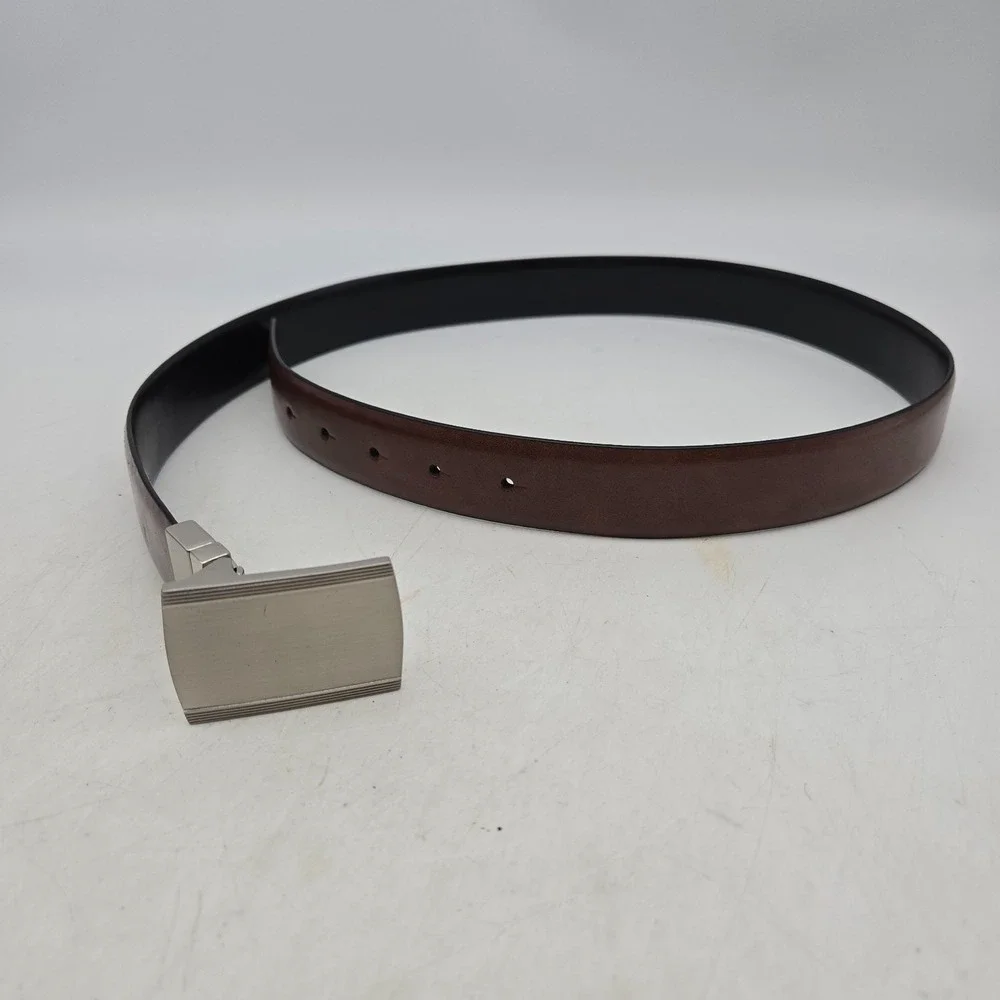Structure Belt Brown Black Reversible Syn Leather Dress Mens 36 Gunmetal Buckle